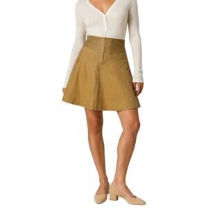 Rebecca Taylor Mini Skirt Sz 2 Sand Linen Lamb Leather Trim Geometric A-Line NWT